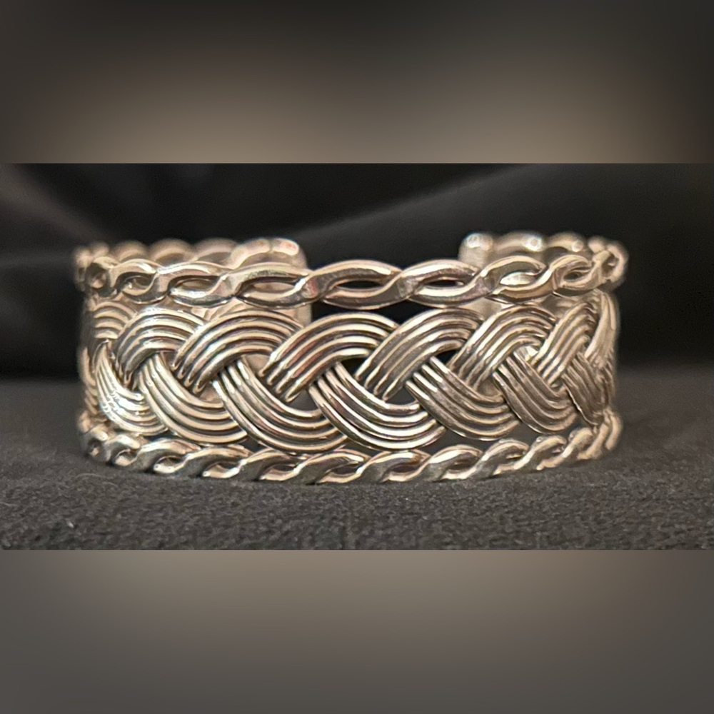 Vintage Mexico 925 Stamped Sterling Silver Braided Adjustable Cuff Bracelet